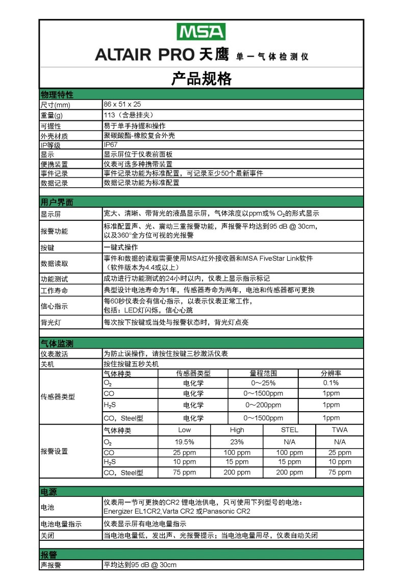 梅思安8241011天鷹單一氣體檢測儀圖片9