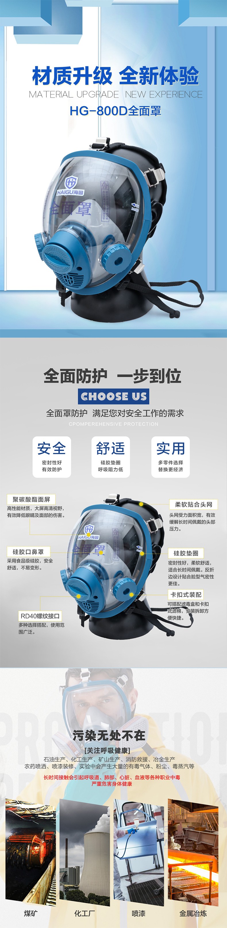 海固800D全面罩+HG-ABS/D-A/B/E/K/H2S-1濾毒盒 綜合防毒氣 活性炭防毒面具圖片