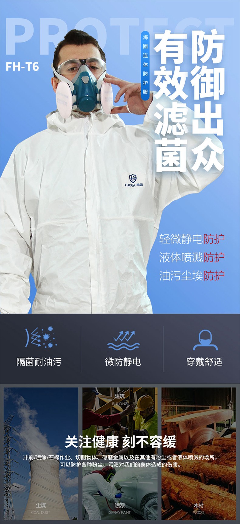 海固FH-T6防護(hù)服 靜電液體油污塵埃防護(hù)服圖片1