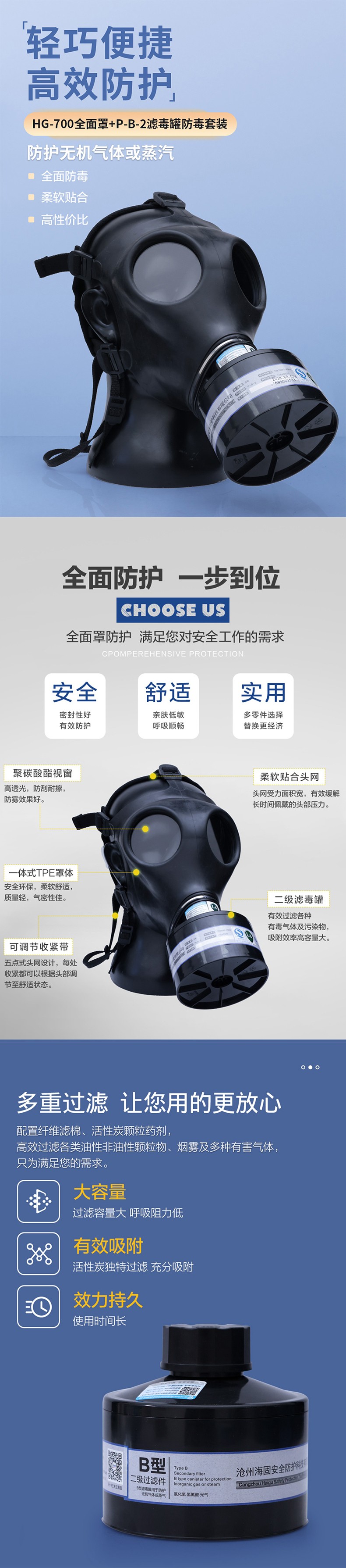 海固HG-700 P-B-2濾毒罐無機氣體綜合防毒面具圖片