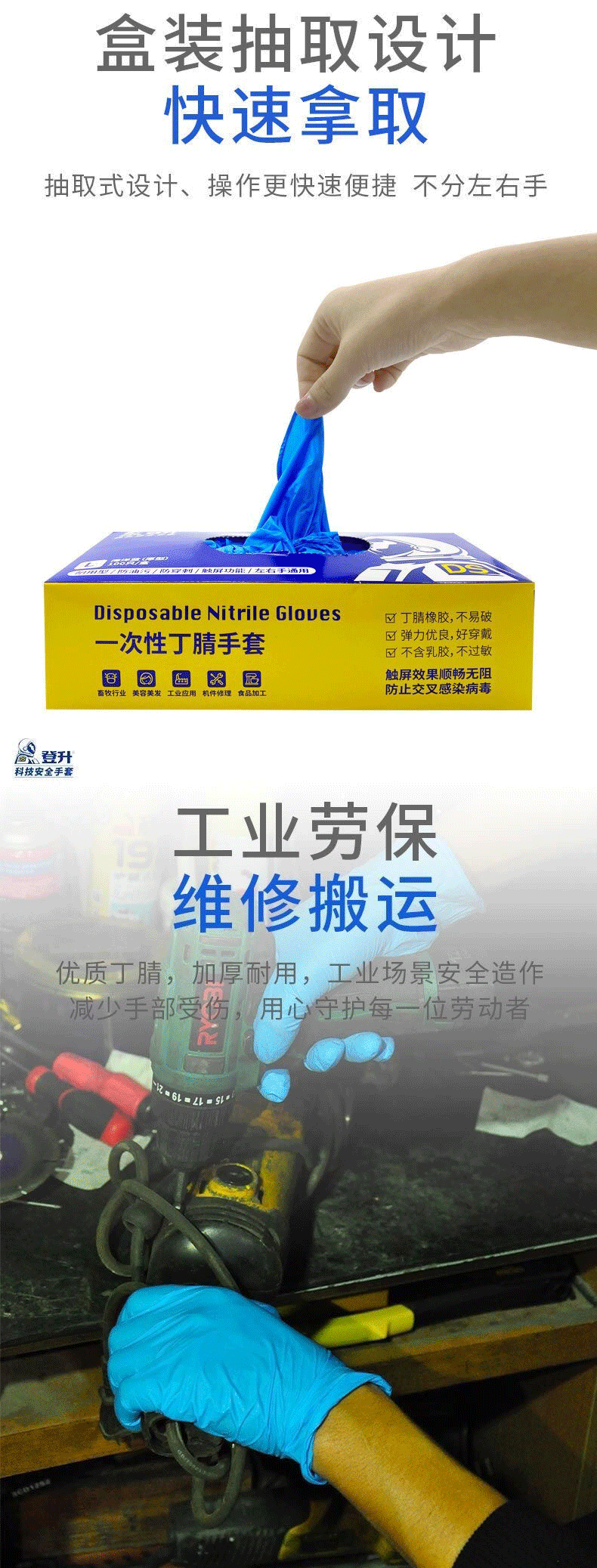 登升一次性丁腈手套（海洋藍）圖片2