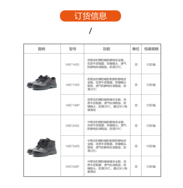 華信吉豹WB7145S防砸防靜電低幫安全鞋圖片4