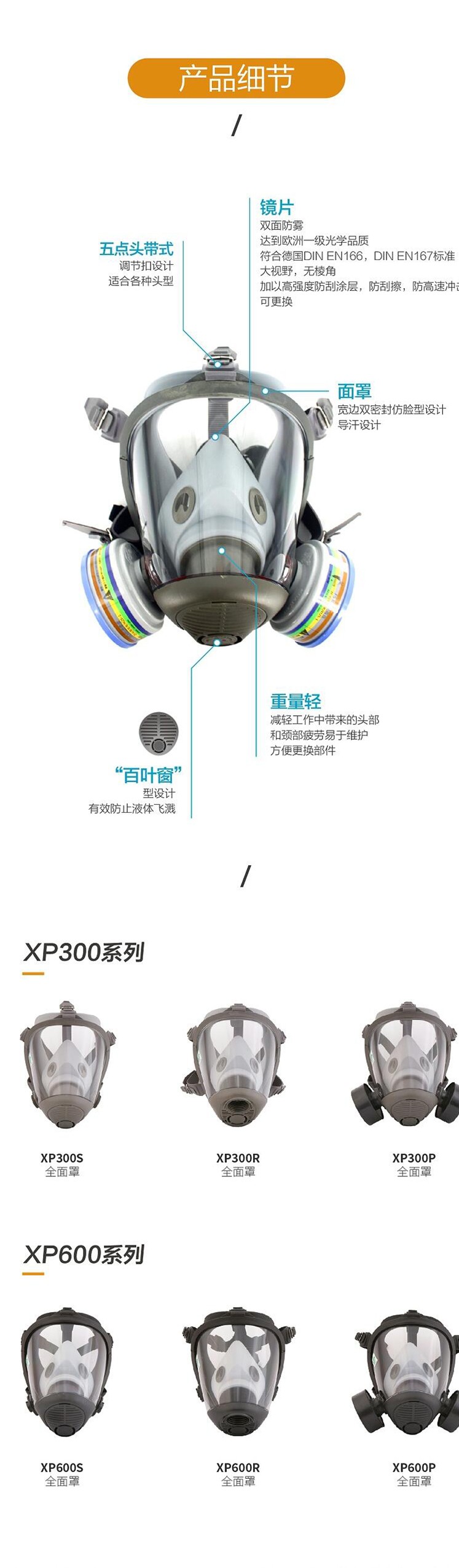 華信威保小金罩XP300S防塵防毒過濾全面罩圖片3