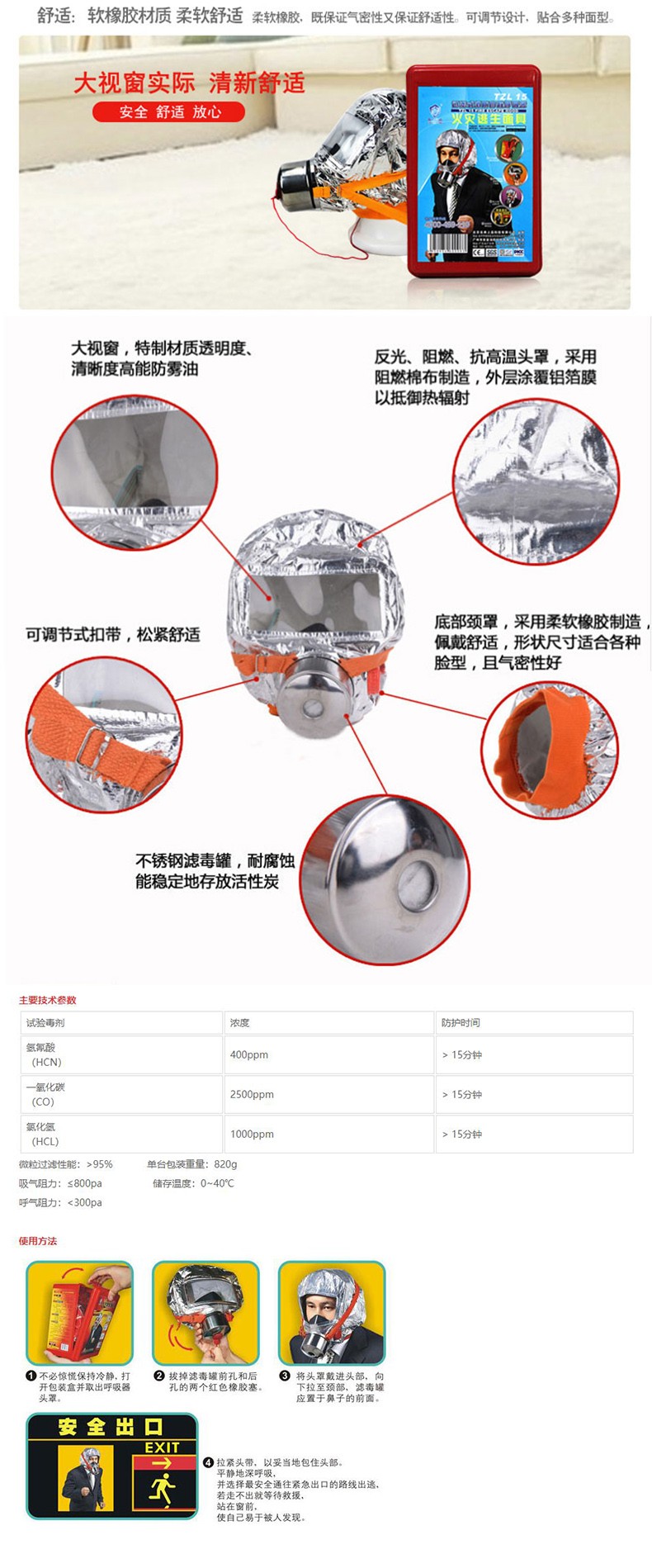 友安科技TZL15防煙面具火災逃生面具圖片