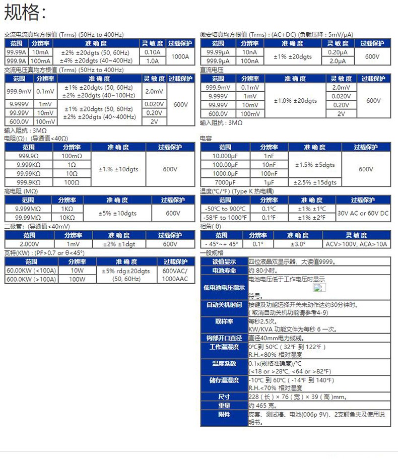 臺灣泰仕TES-3079K單相/三相多功能電力鉤表圖片