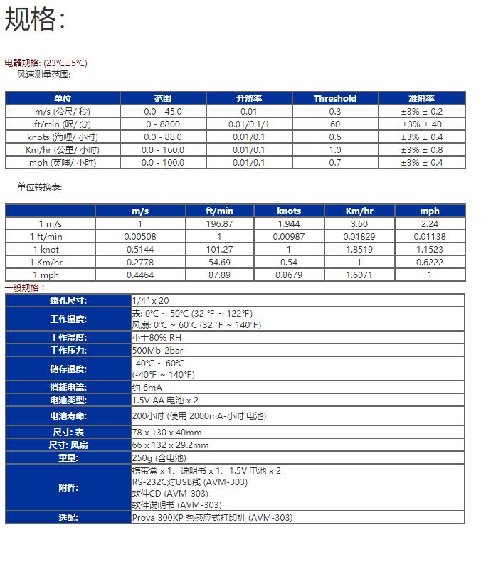 臺灣泰仕AVM-301風速儀/葉輪式風速表圖片