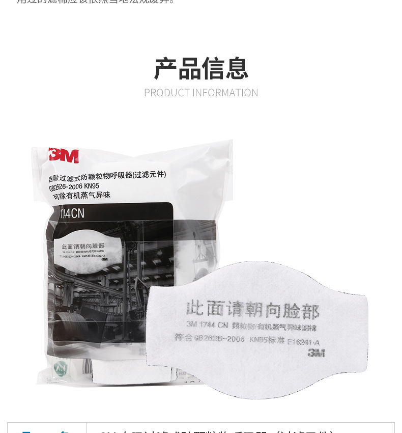 3M1744CN濾棉KN95有機蒸氣異味過濾棉圖片3