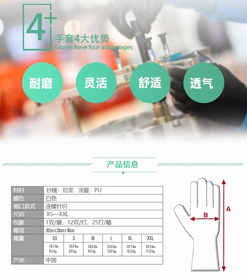 PIP 33-125白色防滑耐磨勞保手套圖片2