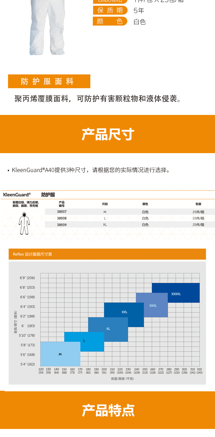 金佰利97910 KLEENGUARD勁衛A40白色防護服M圖片2