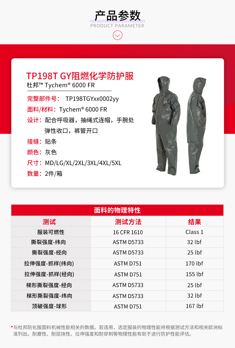 杜邦Tychem6000FR TP198T GY阻燃防化服C級化學防護服灰色4