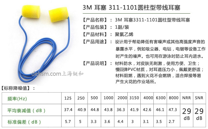 3M311-1101帶線防噪音耳塞產品性能及特點