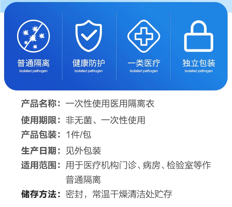一次性使用醫用隔離衣產品說明